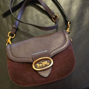 Coach Brown Leather & Suede Saddle Crossbody Bag with Gold Hardware
